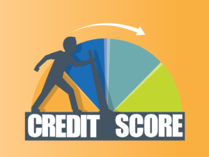 Someone pushing a lever toward a good credit score