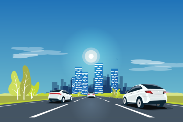 Someone driving in a car on the street wondering, "When Should I Refinance My Car?"