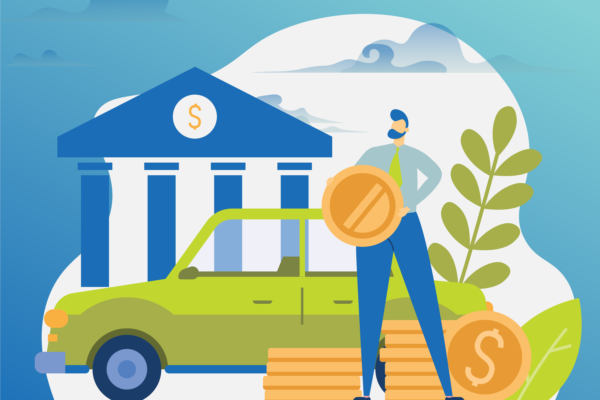 A man with money and a nice car after getting a good car loan rate